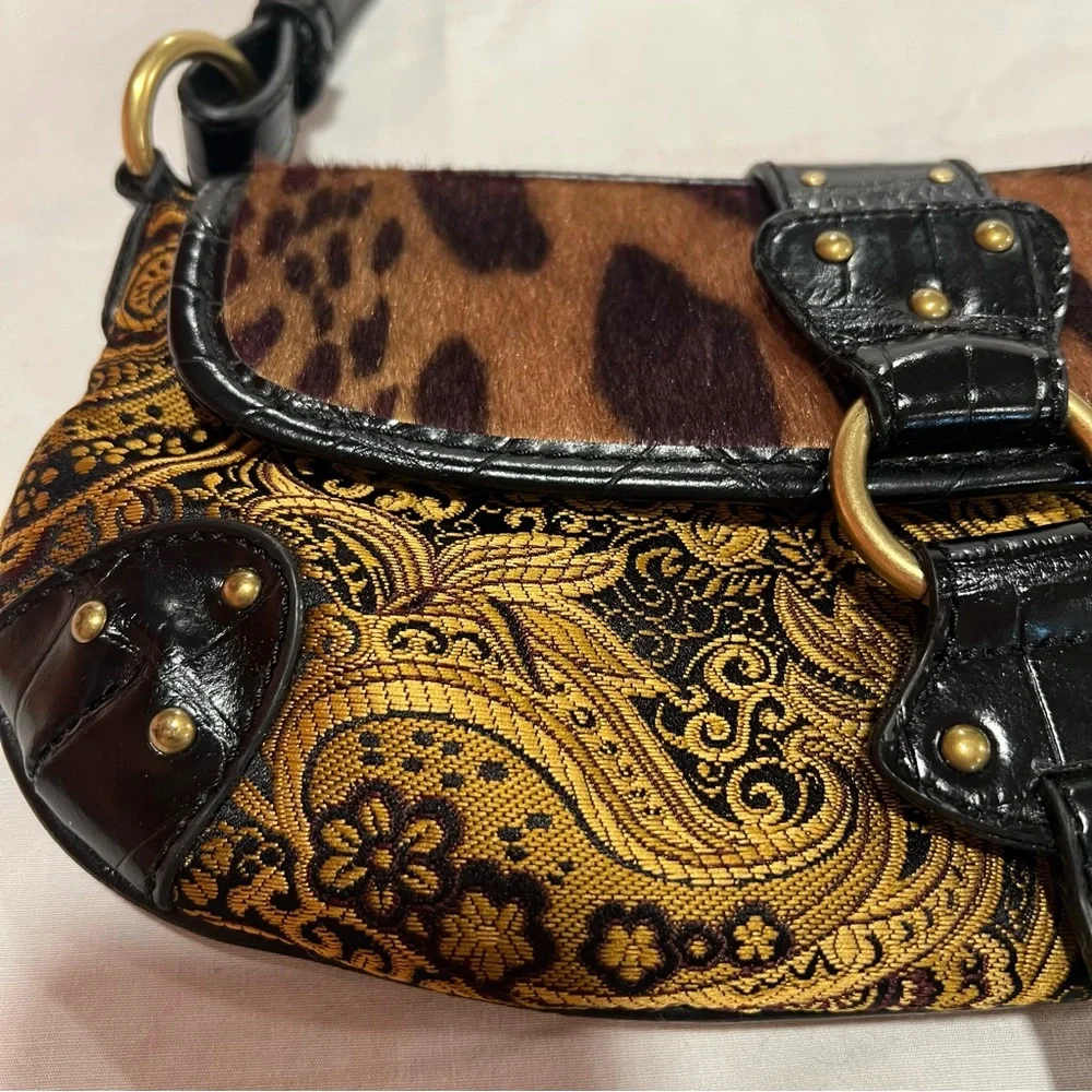 Vintage Nine West Black and Tan Brocade Cheetah Y2K Shoulder Bag - Picture 5 of 17